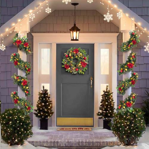 WANNA-CUL Pre-Lit 6ft Red Gold Christmas Garland with 30 LED Timer Lights - color: 03-red Gold