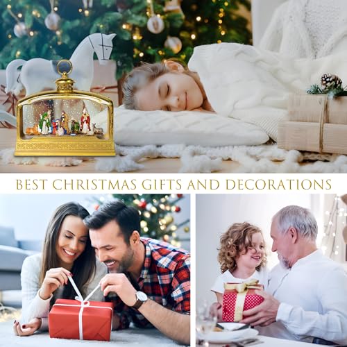 Premium Nativity Christmas Lantern, 11.5" Lighted Snow Globe with Mary Joseph Baby Jesus Scene, Musical Water Lantern with 8 Songs, 6H Timer, USB & Battery Powered, Religious Holiday Decor Gift - color: Gold 31
