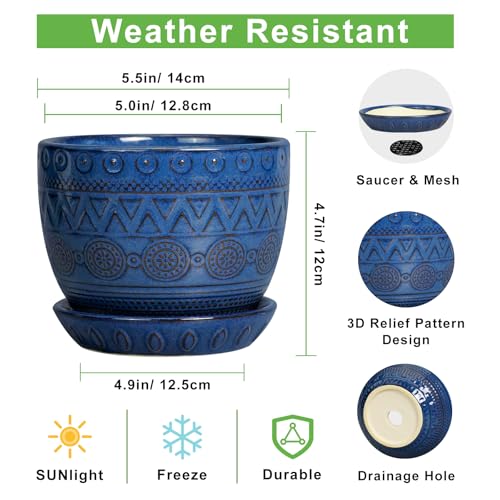 G EPGardening Pot for Plants, 5 Inch Ceramic Planter, Blue - color: Triangle Blue