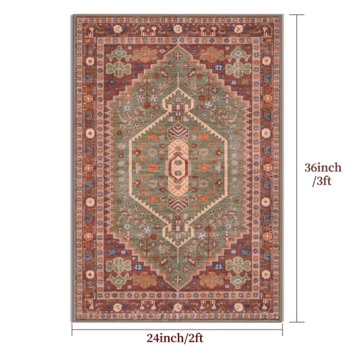 Ciicool 2x3ft Small Area Rug,Washable Boho Thin Mat for Entryway Kitchen - color: Terracotta/Green, size: 2' X 3' (Rectangular)