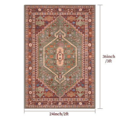 Ciicool 2x3ft Small Area Rug,Washable Boho Thin Mat for Entryway Kitchen - color: Terracotta/Green, size: 2' X 3' (Rectangular)