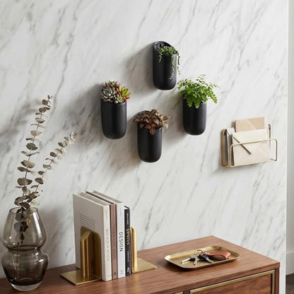 MyGift 6 Inch Black Ceramic Wall Planters for Succulents, Set of 4 - color: Matte Black (6 Inch)