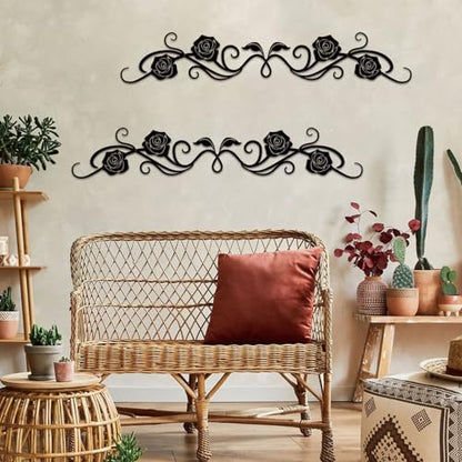 ESTART Metal Rose Scroll Wall Decor, Long Iron Scroll Vine Wall Art - color: Rose Scroll
