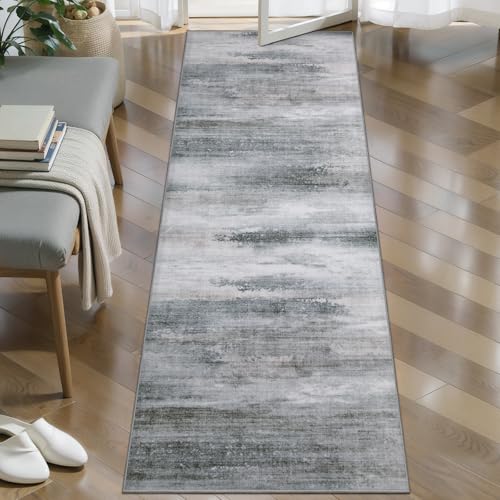 Tangsoo Modern 2x5 Washable Runner Rug, Abstract Runner Rug Non Slip - color: Ash Grey, size: 2' X 5' (Runner)