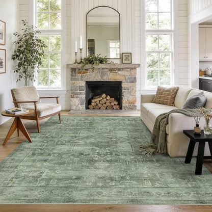 8x10 Washable Boho Area Rug, Teal Farmhouse for Living Room Carpet - color: Teal, size: 8' x 10' (Rectangular)