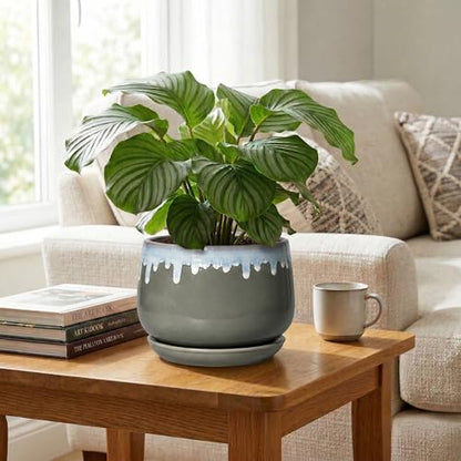 Ceramic Flower Pots, 9 Inch Planters for Indoor Plants, Grey-Blue - size: 9 Inch, style: Grey-blue
