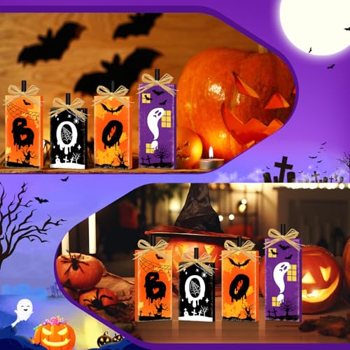 Britimes Ghost Bat Sign Tiered Tray Decor, 4 Pack, Wooden - style: BOO!