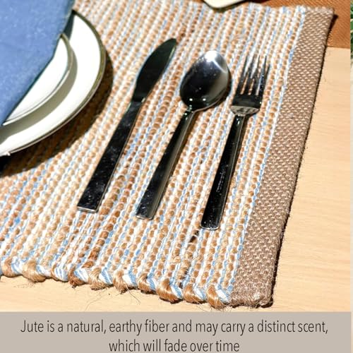 Chardin Home Natural Jute Placemats, Sky Blue-White, Set of 4, 13x19 in - color: Natural Jute-sky Blue-white, size: 13x19 Inch.