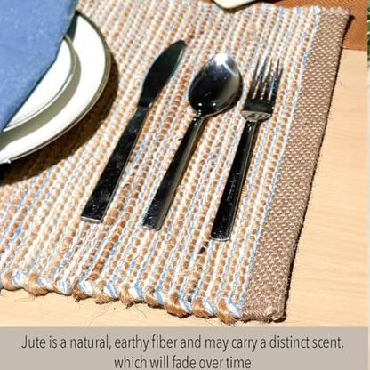 Chardin Home Natural Jute Placemats, Sky Blue-White, Set of 4, 13x19 in - color: Natural Jute-sky Blue-white, size: 13x19 Inch.