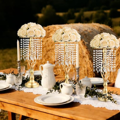 Gold Crystal Tall Vase Centerpiece Stand, Elegant Gold Flower Holder for Wedding Table Centerpieces, Perfect Wedding Reception Table Decor, Bases para Centros de Mesa, Centros de Mesa(12Pack) - size: 12Pack