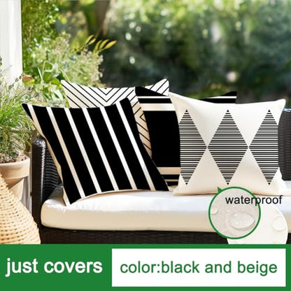 Outdoor Pillows Covers 20x20 Waterproof,Black and Beige Set of 4(No Insert) - color: Black and Beige, size: 20" x 20" (Pack of 4)