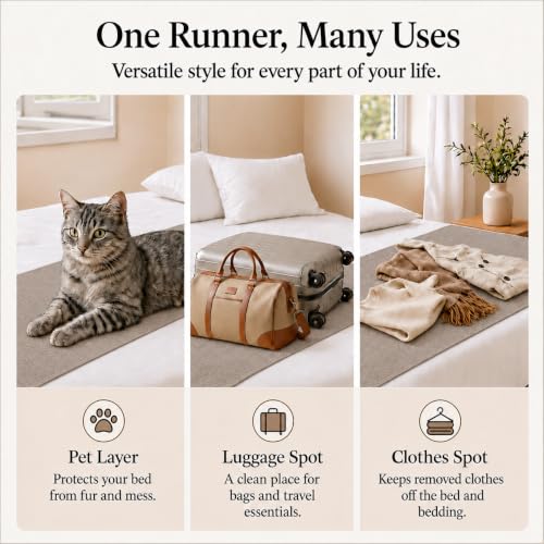 Solid Bed Runner Set,2 Pillow Covers,Taupe,70.9x19.7in - color: Taupe, size: Twin/Twin XL