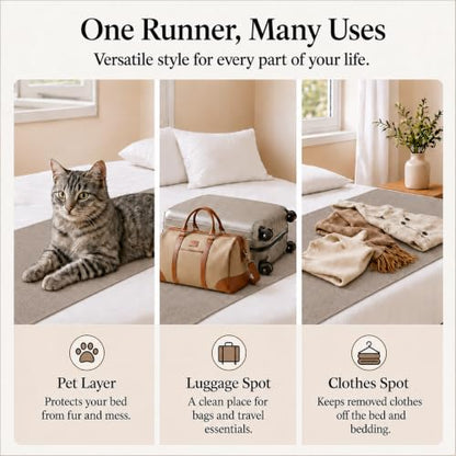 Solid Bed Runner Set,2 Pillow Covers,Taupe,70.9x19.7in - color: Taupe, size: Twin/Twin XL