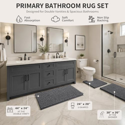 Yimobra Bathroom Rug Set 3 Piece, Super Absorbent Bath Mat Set, Dark Gray - color: Dark Gray, size: 24"x20" + 30"x20"+ 44"x24"