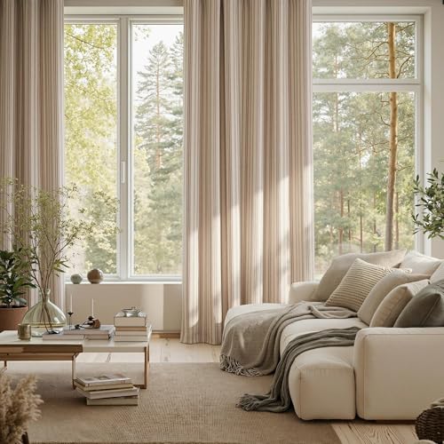 MYSKY HOME Taupe Striped Linen Curtains 100% Blackout 52Wx84L,2 Panels - color: B-taupe/Blackout, size: 52"W x 84"L (Pack of 2)