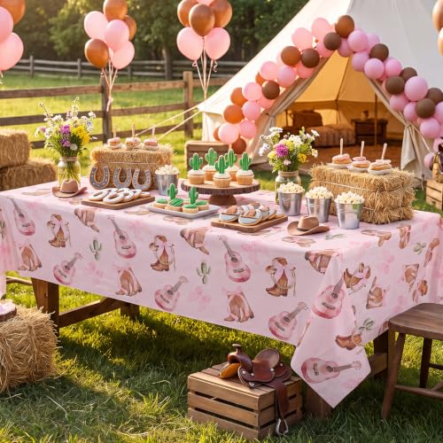 3 Pack Coquette Bow Cowgirl Tablecloths, Cowgirl Birthday Party Supplies - color: Cowgirl
