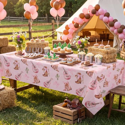 3 Pack Coquette Bow Cowgirl Tablecloths, Cowgirl Birthday Party Supplies - color: Cowgirl