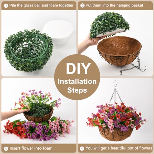 Artificial Hanging Flowers Basket for Outdoor, UV Resistant Plants Daisy - color: Purple Red Pink