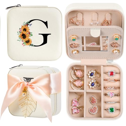 AYGXU Travel Jewelry Box for Women and Girls - Small Case With Initial A-Z - Teacher Gifts - color: white, size: G