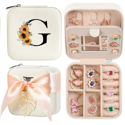 AYGXU Travel Jewelry Box for Women and Girls - Small Case With Initial A-Z - Teacher Gifts - color: white, size: G