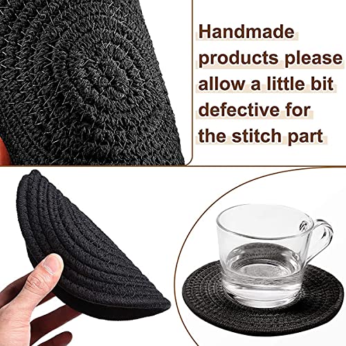 4 Pack Round Woven Placemats,13.8 inch Plate Chargers Black Thick Place Mats Cotton Rope Braided Tablemats Rattan Tablemats Black Weave Placemats for Dining Table - color: Black, size: Round Set of 4