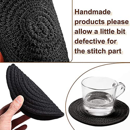 4 Pack Round Woven Placemats,13.8 inch Plate Chargers Black Thick Place Mats Cotton Rope Braided Tablemats Rattan Tablemats Black Weave Placemats for Dining Table - color: Black, size: Round Set of 4