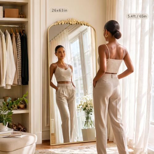Besdomus Vintage Full Length Mirror: 26"x63" Large Gold Antique Long Mirror - size: 63"L x 26"W