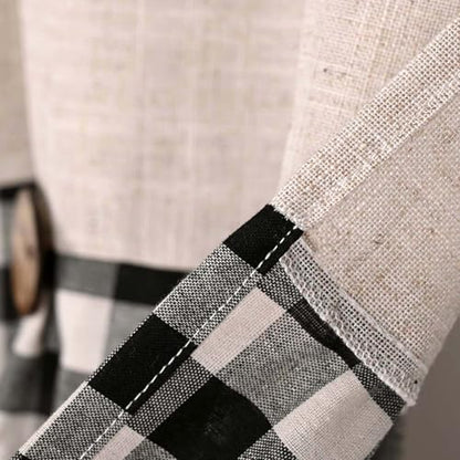 DOSLY IDÉES Farmhouse Rustic Linen and Black Plaid Cotton Valance, Buffalo Pleated Design with Coconut Buttons, Multi-Room Window Treatment for Kitchen, Living Room, Bedroom, 52" W x 18" L - color: Linen & Black Plaid, size: 52"W x 18"L (Pack of 1)
