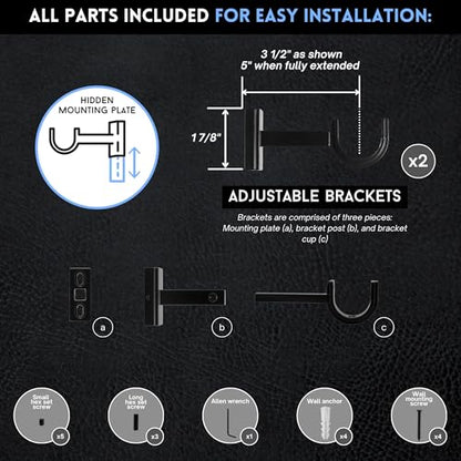 BlastHome® Luxury Adjustable Curtain Rod Brackets, Tuxedo Black - color: Tuxedo Black
