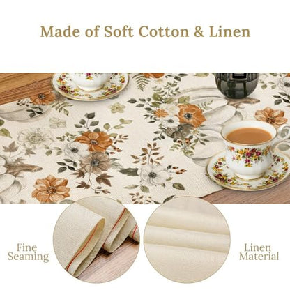 Fall Thanksgiving Table Runner, White Pumpkin Maple Leaves Autumn Flower Pattern Table Runner for Holiday Home Kitchen Dining Table Party 13x36in - color: Fall-2, size: 13x36in