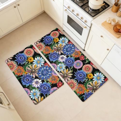 Feelyou Boho Floral Kitchen Rugs Sets 2PCS - color: Pink Green Yellow