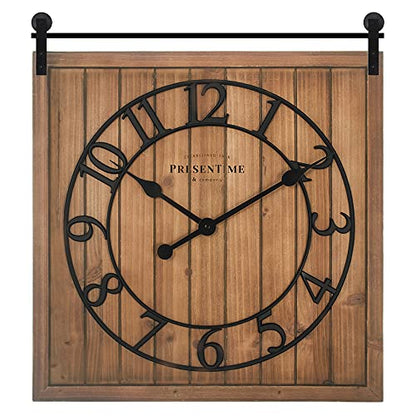 Presentime Farmhouse Barn Door Clock - color: Brown Wood