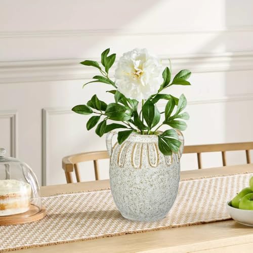 Vintage Ceramic Vase with 2 Handles,Farmhouse White Vase for Home Decor - size: 6.1 inches