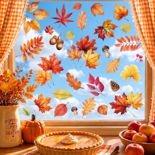 102 PCS Fall Window Clings Decor Autumn Thanksgiving Decorations Stickers - color: Fall Leaf
