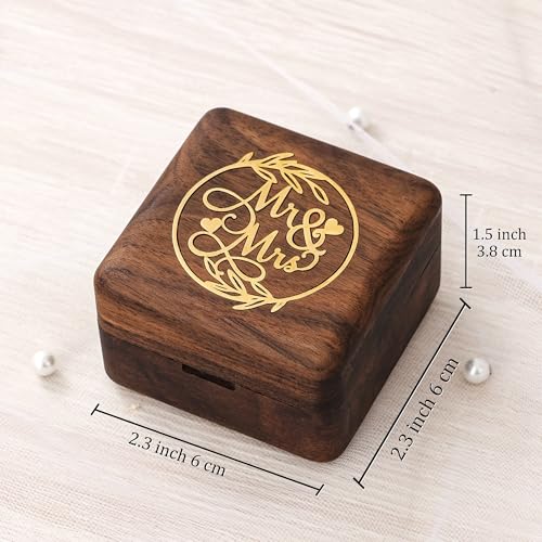 KWOOD Custom Wooden Wedding Ring Box for 2 Rings, Engraved Mr & Mrs Double Ring Holder for Wedding Ceremony Ring Bearer Box Anniversary Birthday Gift Ideas - style: G-Mr & Mrs
