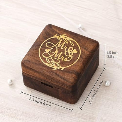 KWOOD Custom Wooden Wedding Ring Box for 2 Rings, Engraved Mr & Mrs Double Ring Holder for Wedding Ceremony Ring Bearer Box Anniversary Birthday Gift Ideas - style: G-Mr & Mrs
