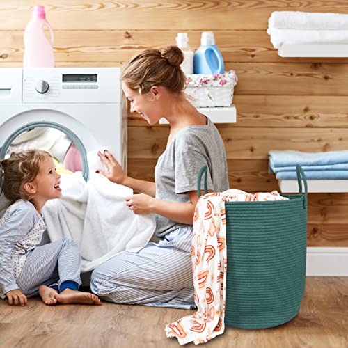 XUANGUO Cotton Rope Laundry Basket Hamper for Clothes Large Dark Green - color: dark green, size: Regular
