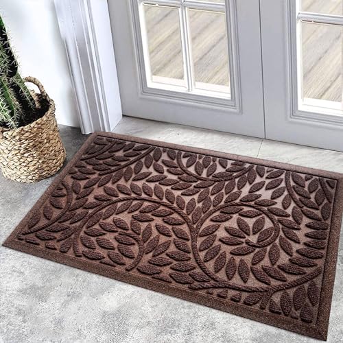 Bulijojo Front Door Mat Entrance,Durable Heavy Duty Welcome Mat,Thick Absorbent Natural Rubber Non Slip Mat,Sturdy Entryway Brown 17"x30" - color: Brown, size: 1'5" x 2'6" (Leaf)