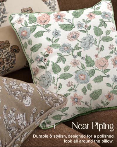 Vintage Throw Pillow Covers Set of 2, 18x18, Blue Green Floral - color: Blue Green Floral
