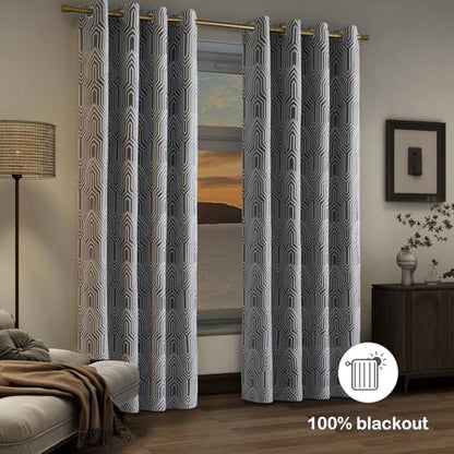 Dark Grey and Silvery 100% Blackout Curtains 84 Inch Length 2 Panels, Jacquard Thermal Insulated Noise Reducing Grommet Drapes for Bedroom Living Room, 2pcs, 52" W x 84" L - color: Dark Grey and Silvery, size: 52"W x 84"L (Pack of 2)