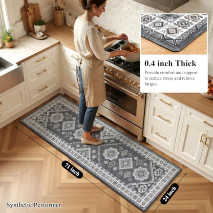 Ileading Anti Fatigue Kitchen Mat, Non Slip Cushioned Standing Floor Mat, Waterproof Kitchen Runner Rug, Farmhouse Comfort Padded Mat for Sink, Laundry, Office, Grey, 24''x71'' - color: Grey