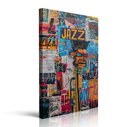 Urban Jazz Canvas Wall Art Graffiti Framed Music Studio Prints 16x24 Inch - color: Urban Jazz, size: 24"L x 16"W