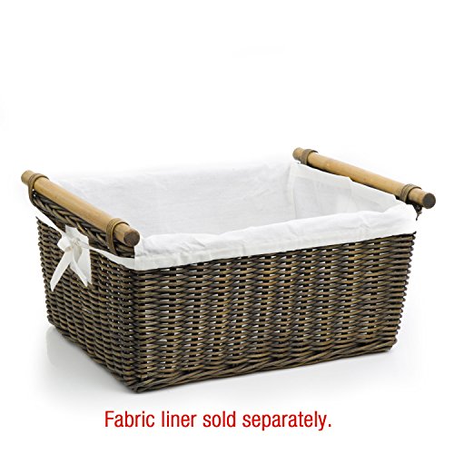 The Basket Lady Pole Handle Wicker Storage Basket, M, Walnut Brown - color: Antique Walnut Brown, size: Medium