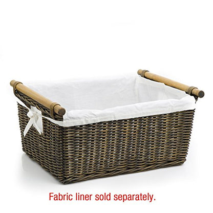 The Basket Lady Pole Handle Wicker Storage Basket, M, Walnut Brown - color: Antique Walnut Brown, size: Medium