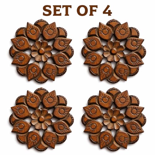 Wooden Designer Wall Hanging Plaques/Wall Plaque Wall Décor Plaques Set of 4-8x8 Inch - Burnt, Elegant Sculpture Wall Décor Panel to Enhance the Décor of Your Room or Office - color: Burnt, size: 8"L x 8"W
