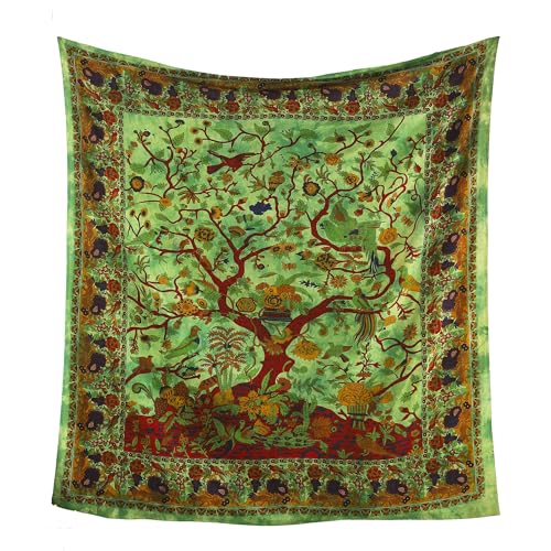Popular Handicrafts Tapestry Wall Hanging Tree of Life Hippie Mandala Bohemian Hippy Kaleidoscopic Intricate Floral Design Indian Tapestries Bedspread 84x90 Inches,(215cm x 230cm) Green - color: Green, size: 90"L x 84"W