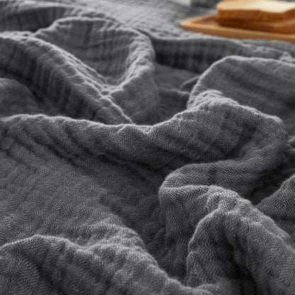 PHF 100% Cotton Muslin Blanket for Adults, Twin XL 66"X90", Greyish Black - color: 04 - Greyish Black, size: Twin XL(66"X90")