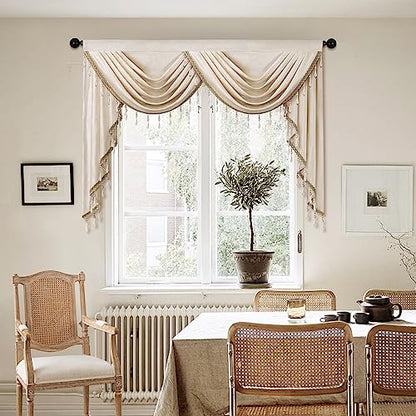 ELKCA Luxury Cream Velvet Curtain Valances for Living Room with Beads(59inch,1 Panel) - color: Cream, size: 59"W x 43"L (Pack of 1)