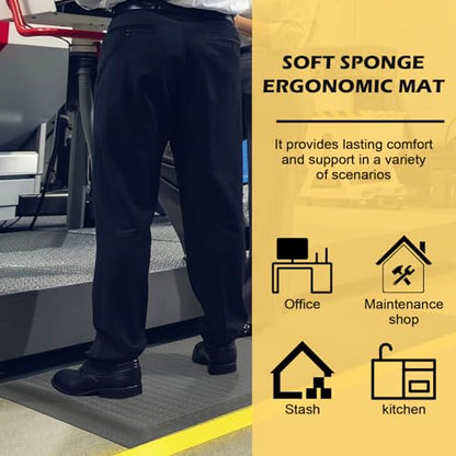 Anti Fatigue Mat 2x5 Ft 15/16" Thick Soft Sponge Ergonomic Durable - size: 60"L x 24.4"W x 0.9"Th