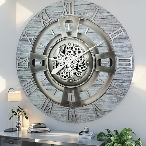 ImprovingLife The Gears Clock Real Moving Gear Wall Clock England Line (Silver Grey, 24 inches (60 cm)) - color: Silver Grey, size: 24 inches (60 cm)